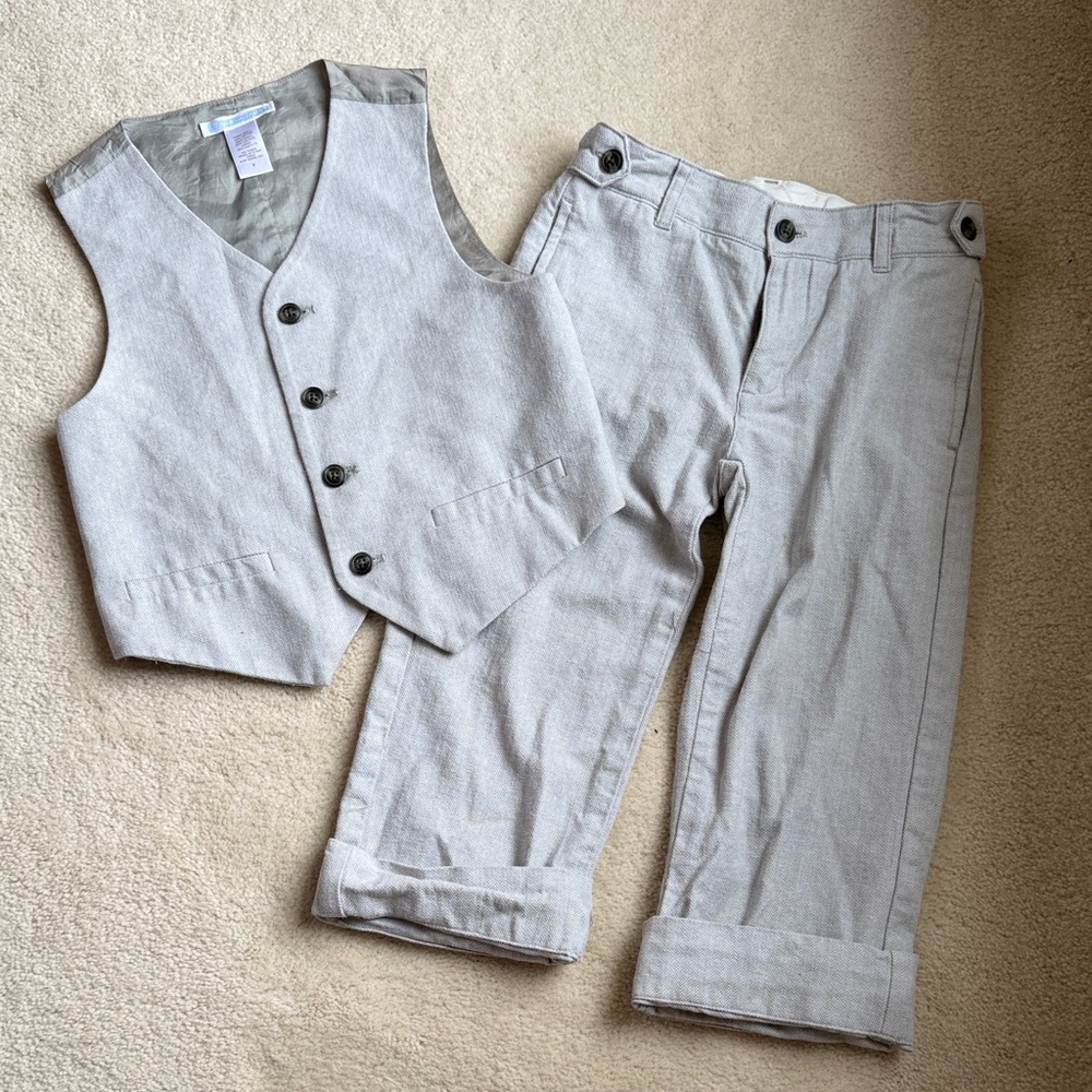 Janie and Jack Light Gray Vest and Pants Set Size 4-5